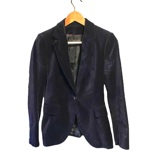 Zara Jackets & Blazers - Zara Basic Velvet Blazer in navy blue